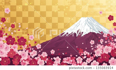 富士山景色優美，它是日本的象徵，白雪皚皚，雲霧繚繞，宛如一幅日式插畫。 135083914