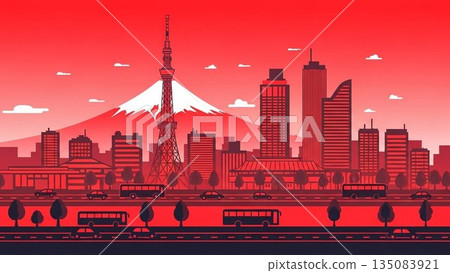 富士山景色優美，它是日本的象徵，白雪皚皚，雲霧繚繞，宛如一幅日式插畫。 135083921