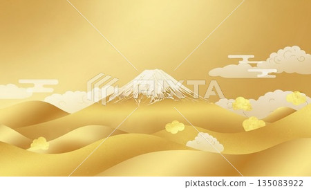 富士山景色優美，它是日本的象徵，白雪皚皚，雲霧繚繞，宛如一幅日式插畫。 135083922