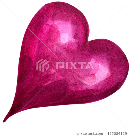 Watercolor pink heart for valentine's day, mother's day, friends, girlfriends. Concept of love, relationship, art, painting. Hand drawn art. 135084119