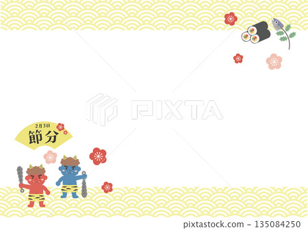 節分插畫橫幅背景 二月 135084250