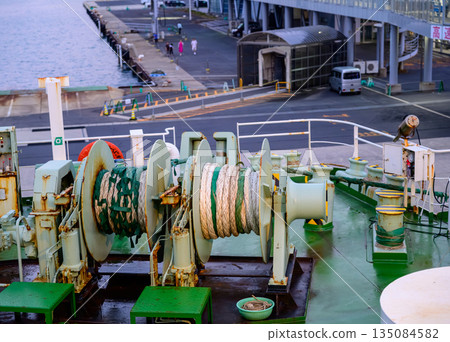 mooring equipment on the deck of a ship mooring equipment on the deck of a ship 135084582