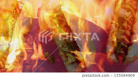 sausage, hot dog, flame 135084909