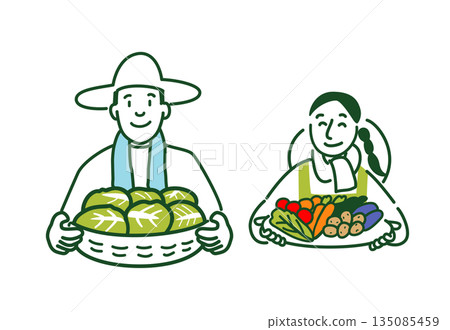 A couple with harvested vegetables A couple with harvested vegetables 135085459