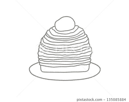 Hand-drawn illustration of Mont Blanc on a plate (line drawing) 135085884