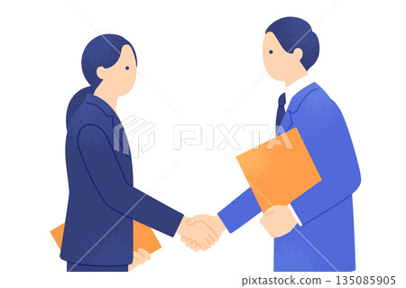 達成併購及商業合作協議。身著西裝的商界人士握手致意。 135085905
