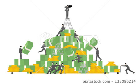 Business teamwork building massive wealth stack for investment and financial success 135086214