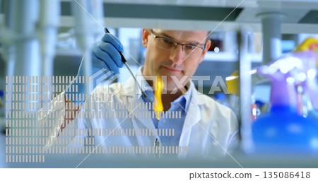 Testing flame reaction, scientist in lab coat holding loop over Bunsen burner at lab bench Testing flame reaction, scientist in lab coat holding loop over Bunsen burner at lab bench 135086418