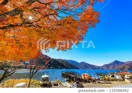 秋季的栃木縣日光市中禪寺湖(湖邊楓葉) 秋季的栃木縣日光市中禪寺湖(湖邊楓葉) 135086942