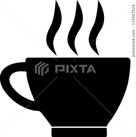 Steaming Coffee Cup Icon - Black Silhouette Tea Mug and Hot Beverage Symbol 135087028