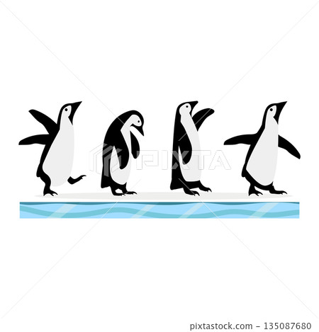 Penguin Silhouettes Walking on Iceberg Graphic 135087680