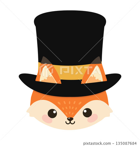 Cartoon Fox Wearing Top Hat Illustration 135087684