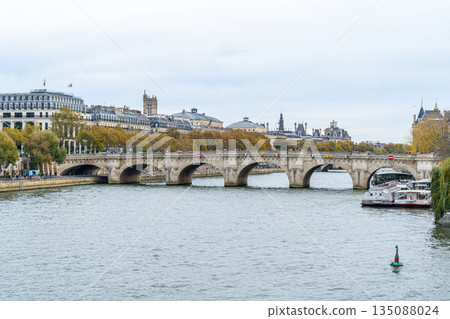 Pont Neuf old Bridge in Paris river water. France old building architecture Pont Neuf old Bridge in Paris river water. France old building architecture 135088024