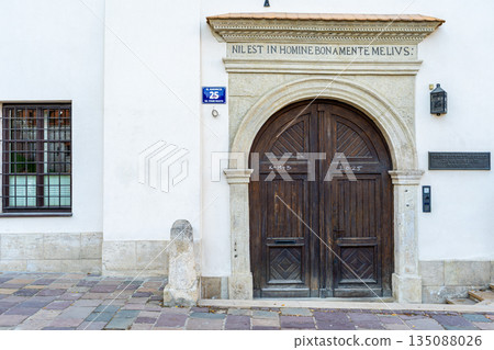Antique Wooden Doorway in Krakow, Poland 135088026