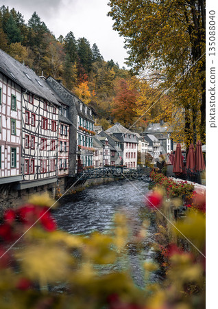 Picturesque Town Monschau with Historical Charm and the Tranquil Rur River. High quality photo 135088040