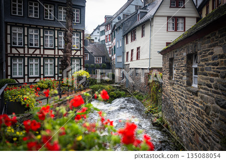 Picturesque Town Monschau with Historical Charm and the Tranquil Rur River. High quality photo Picturesque Town Monschau with Historical Charm and the Tranquil Rur River. High quality photo 135088054