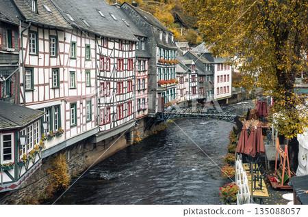 Picturesque Town Monschau with Historical Charm and the Tranquil Rur River. High quality photo Picturesque Town Monschau with Historical Charm and the Tranquil Rur River. High quality photo 135088057