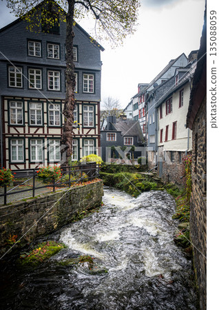 Picturesque Town Monschau with Historical Charm and the Tranquil Rur River. High quality photo 135088059