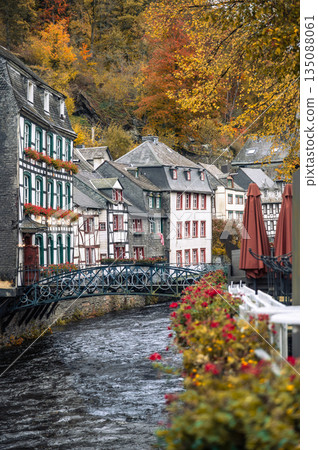 Picturesque Town Monschau with Historical Charm and the Tranquil Rur River. High quality photo 135088061
