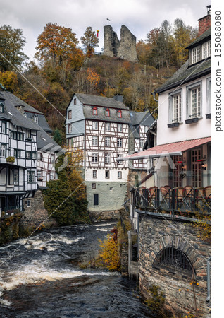Picturesque Town Monschau with Historical Charm and the Tranquil Rur River. High quality photo 135088080