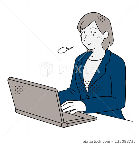 Business illustration of a woman feeling relieved and relieved while working on a laptop Business illustration of a woman feeling relieved and relieved while working on a laptop 135088735