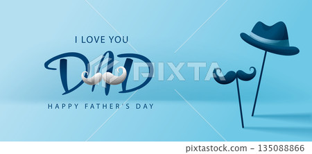 藍色背景上的紳士帽和八字腰帶，父親節大型宣傳橫幅材料 135088866