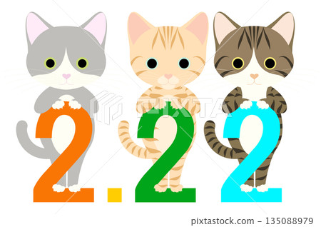 Cat Day_A cat climbing on the number "2" 135088979