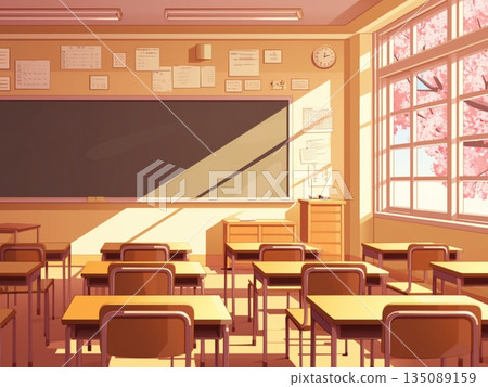 Spring classroom with cherry blossoms in view 135089159