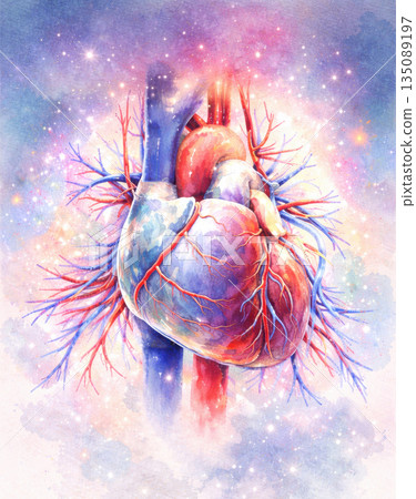 Human heart anatomy, 3D illustration in soft watercolor style Human heart anatomy, 3D illustration in soft watercolor style 135089197