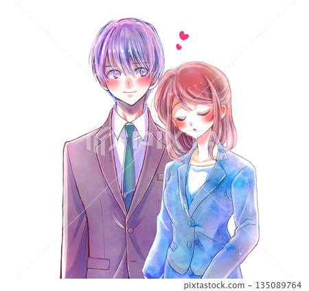 身穿西裝的男女相愛擁抱。 135089764