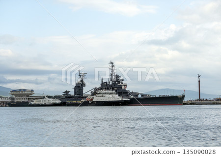 Novorossiysk Russia September 20 2025: The cruiser Mikhail Kutuzov moored in the city port. Historic Soviet Project 68bis museum ship 135090028