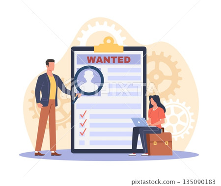 Hiring staff, online recruitment. Employers review applicants electronic resumes, manager read candidate profile, talent wanted, vacancy searching, recruiter agency, cartoon vector concept Hiring staff, online recruitment. Employers review applicants electronic resumes, manager read candidate profile, talent wanted, vacancy searching, recruiter agency, cartoon vector concept 135090183