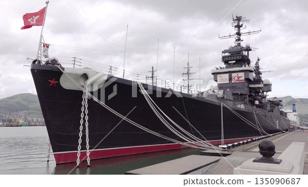 Novorossiysk Russia September 20 2025: The cruiser Mikhail Kutuzov moored in the city port. Historic Soviet Project 68bis museum ship. Editorial use only Novorossiysk Russia September 20 2025: The cruiser Mikhail Kutuzov moored in the city port. Historic Soviet Project 68bis museum ship. Editorial use only 135090687
