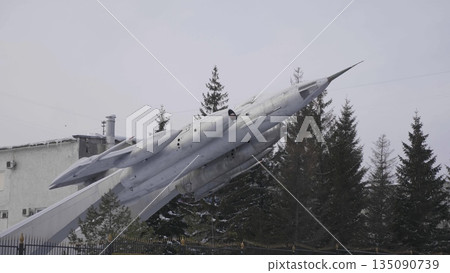 28 December 2025, Barnaul, Russia. Yak-28 jet fighter displayed on a pedestal at the Military Aviation Pilot School, showcasing historic military aviation and aircraft monument. 28 December 2025, Barnaul, Russia. Yak-28 jet fighter displayed on a pedestal at the Military Aviation Pilot School, showcasing historic military aviation and aircraft monument. 135090739