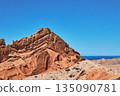 Picturesque desert landscape with rough sand mountain and clear blue sky 135090781