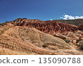 Rugged desert mountain landscape under clear blue sky. Natural rock formation 135090788