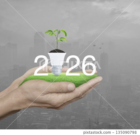 Happy new year 2026 green ecology and saving energy concept 135090798