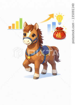 可愛的馬匹插圖,象徵進步和成長,寓意吉祥。 可愛的馬匹插圖,象徵進步和成長,寓意吉祥。 135091140