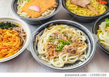 Various microwaveable noodle dishes Various microwaveable noodle dishes 135091193