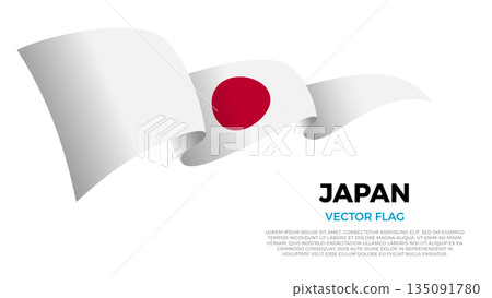 Flag of Japan. Japanese and Oriental Culture. Shining flag with realistic shadows waving in three layers. The elegant curves and realistic shading create a sense of motion 135091780
