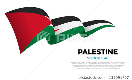 Flag of Palestine. Palestinian and Arab Culture. Shining flag with realistic shadows waving in three layers. The elegant curves and realistic shading create a sense of motion Flag of Palestine. Palestinian and Arab Culture. Shining flag with realistic shadows waving in three layers. The elegant curves and realistic shading create a sense of motion 135091797
