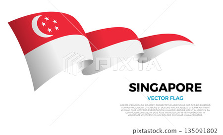 Flag of Singapore. Singaporean and Asian Culture. Shining flag with realistic shadows waving in three layers. The elegant curves and realistic shading create a sense of motion Flag of Singapore. Singaporean and Asian Culture. Shining flag with realistic shadows waving in three layers. The elegant curves and realistic shading create a sense of motion 135091802