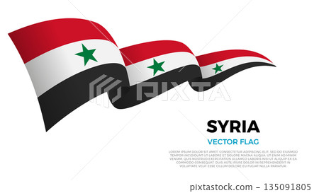 Flag of Syria. Syrian and Arabian Culture. Shining flag with realistic shadows waving in three layers. The elegant curves and realistic shading create a sense of motion 135091805
