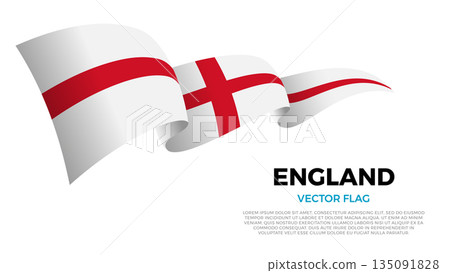 Flag of England. British and European Culture. Shining flag with realistic shadows waving in three layers. The elegant curves and realistic shading create a sense of motion Flag of England. British and European Culture. Shining flag with realistic shadows waving in three layers. The elegant curves and realistic shading create a sense of motion 135091828