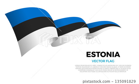 Flag of Estonia. Estonian and North European Culture. Shining flag with realistic shadows waving in three layers. The elegant curves and realistic shading create a sense of motion Flag of Estonia. Estonian and North European Culture. Shining flag with realistic shadows waving in three layers. The elegant curves and realistic shading create a sense of motion 135091829