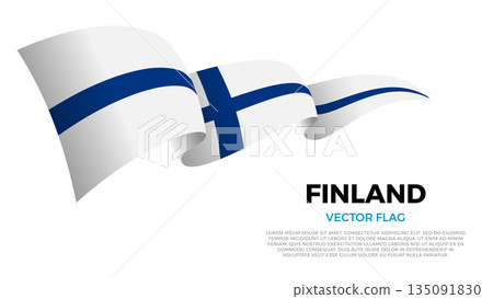 Flag of Finland. Finnish and North European Culture. Shining flag with realistic shadows waving in three layers. The elegant curves and realistic shading create a sense of motion Flag of Finland. Finnish and North European Culture. Shining flag with realistic shadows waving in three layers. The elegant curves and realistic shading create a sense of motion 135091830