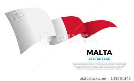 Flag of Malta. Maltese and Mediterranean Culture. Shining flag with realistic shadows waving in three layers. The elegant curves and realistic shading create a sense of motion 135091845
