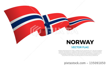 Flag of Norway. Scandinavian and European Culture. Shining flag with realistic shadows waving in three layers. The elegant curves and realistic shading create a sense of motion 135091850