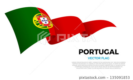 Flag of Portugal. Portuguese, Atlantic and European Culture. Shining flag with realistic shadows waving in three layers. The elegant curves and realistic shading create a sense of motion 135091853