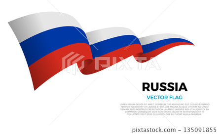 Flag of Russia. Russian and European and asian Culture. Shining flag with realistic shadows waving in three layers. The elegant curves and realistic shading create a sense of motion 135091855